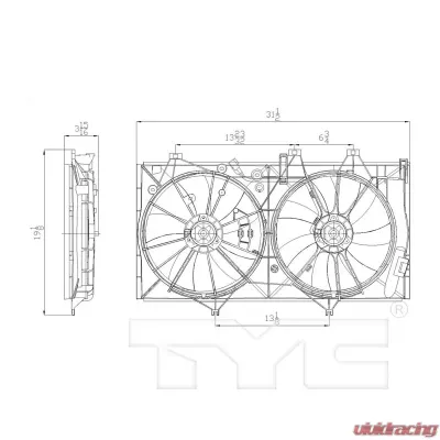 TYC Genera Dual Radiator and Condenser Fan Assembly Toyota Camry 2012-2017 2.5L 4-Cyl - 622760