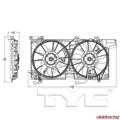 TYC Genera Dual Radiator and Condenser Fan Assembly Subaru 2015-2019 2.5L 4-Cyl - 623470