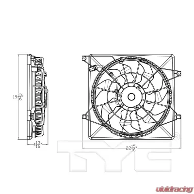 TYC Genera Dual Radiator and Condenser Fan Assembly Kia Sorento 2016-2018 2.0L 4-Cyl - 623860