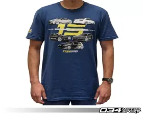 034 Motorsports 15th Anniversary Commemorative T-Shirt, Deep Royal Fleck