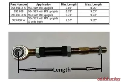 Tarett Engineering Front Tie Rod with Bump Steer and Stock Uprights Porsche 1989-1994 - 964.008.3PS