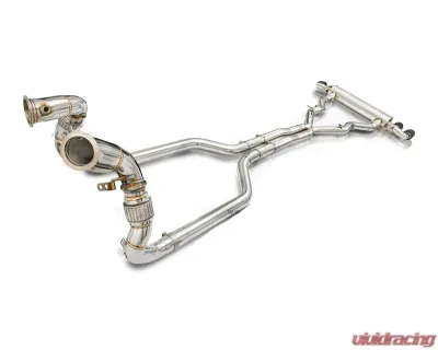 FI Exhaust Front Pipe Mid X-Pipe for BMW F91 F92 M8 Coupe Competition 2019+ Quad Silver Tips - BN-91M-CBE + TIP70114S*4 + CAB-BTB*2