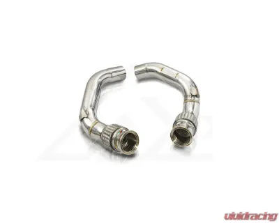 FI Exhaust Front Pipe Mid X-Pipe for BMW F96 X6M Competition 2020+ with Quad Silver Tips - BN-96M-CBE + TIP70114S*4 + CAB-BTB*2