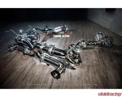 FI Exhaust Valvetronic Muffler with Dual Silver Tips and Standard Remote Ferrari 488 GTB | Spider 2015-2020 - FR-488-CBV + TIP-488-S + R2016OL + OBD-CAB-V