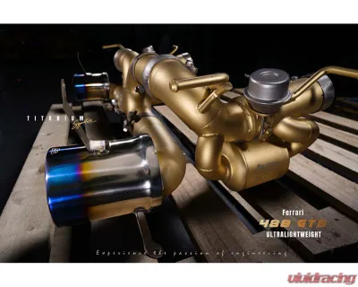 FI Exhaust Titanium Valvetronic Muffler with Dual Titanium Blue Tips for Ferrari 488 GTB | Spider 2015-2020 - FR-488TI-CBV + TIP-488TI-TB + R2020OBD + OBD-CAB-V