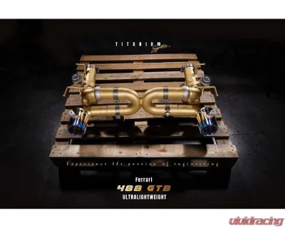 FI Exhaust Titanium Valvetronic Muffler with Dual Titanium Blue Tips for Ferrari 488 GTB | Spider 2015-2020 - FR-488TI-CBV + TIP-488TI-TB + R2020OBD + OBD-CAB-V