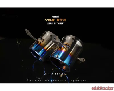 FI Exhaust Titanium Valvetronic Muffler with Dual Titanium Blue Tips for Ferrari 488 GTB | Spider 2015-2020 - FR-488TI-CBV + TIP-488TI-TB + R2020OBD + OBD-CAB-V