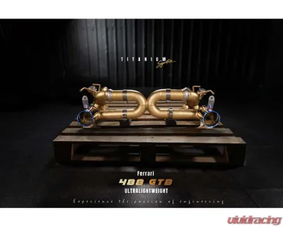 FI Exhaust Titanium Valvetronic Muffler with Dual Titanium Blue Tips for Ferrari 488 GTB | Spider 2015-2020 - FR-488TI-CBV + TIP-488TI-TB + R2020OBD + OBD-CAB-V