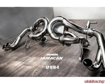 Fi Exhaust Titanium Valvetronic Muffler with Stainless Quad Silver Tips for Lamborghini Huracan LP580-2 2014+ - LM-610TI-CBV + TIP-610-S + R2020OBD + OBD-CAB-V