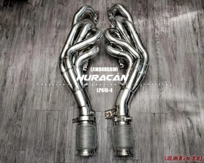 Fi Exhaust Titanium Valvetronic Muffler with Stainless Quad Silver Tips for Lamborghini Huracan LP580-2 2014+ - LM-610TI-CBV + TIP-610-S + R2020OBD + OBD-CAB-V