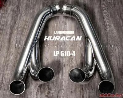 Fi Exhaust Titanium Valvetronic Muffler with Stainless Quad Silver Tips for Lamborghini Huracan LP580-2 2014+ - LM-610TI-CBV + TIP-610-S + R2020OBD + OBD-CAB-V