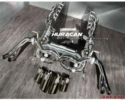 Fi Exhaust Titanium Valvetronic Muffler with Stainless Quad Silver Tips for Lamborghini Huracan LP580-2 2014+ - LM-610TI-CBV + TIP-610-S + R2020OBD + OBD-CAB-V