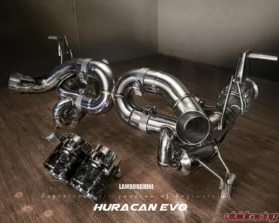 FI Exhaust Valvetronic Muffler with LP-640 Dual Silver Tips with Standard Remote Lamborghini Huracan EVO Race Version 2019+ - LM-EVO-CBV + TIP-640P-S + R2016OL + OBD-CAB-V