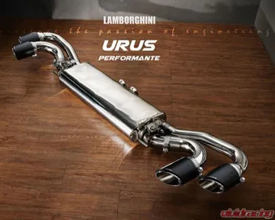 Fi Exhaust Mid Pipe with OEM Valve Settings for Lamborghini Urus 2018+ - Silver Quad Tips - LM-URUS-CBOE + TIP-URUS-S