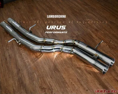 Fi Exhaust Mid Pipe with OEM Valve Settings for Lamborghini Urus 2018+ - Silver Quad Tips - LM-URUS-CBOE + TIP-URUS-S