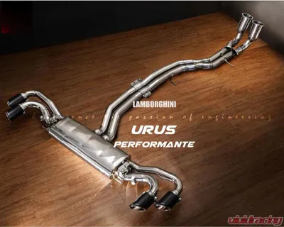 Fi Exhaust Mid Pipe with OEM Valve Settings for Lamborghini Urus 2018+ - Silver Quad Tips - LM-URUS-CBOE + TIP-URUS-S