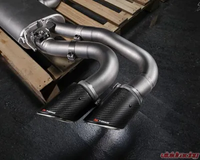 FI Exhaust Mid Pipe with Titanium for Lamborghini Urus 2018+, Stainless Quad Silver Tips - LM-URUSTi-CBOE + TIP-URUS-S