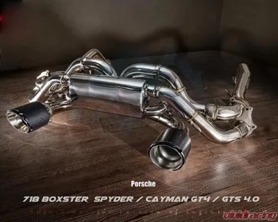 FI Exhaust Titanium Valvetronic Muffler for Porsche Cayman Coupe 4.0 MT 2020+, Dual Tips - PH-718GT4FTI-CBV + TIP63114S*2