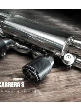 Fi Exhaust Race Downpipe with Valvetronic Muffler Dual Silver Tips for Porsche 991.2 2013-2020                                     - PH-9912S-CBVS2 + TIP70101S*2 + R2020OBD + OBD-CAB-V - Image 2