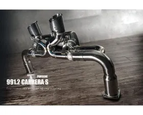 Fi Exhaust Race Downpipe with Valvetronic Muffler Dual Silver Tips for Porsche 991.2 2013-2020