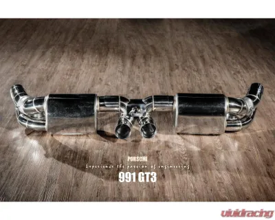 FI Exhaust Titanium Valvetronic Muffler with Dual Tips with Stainless Carbon Fiber Ceramic Coating Black Insert and Standard Remote Porsche 991.1 GT3 | RS 2013+ - PH-991GTTI-CBV + TIP70101CRCB*2 + R2016OL + OBD-CAB-V