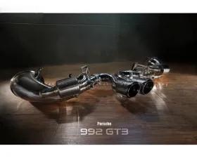 FI Exhaust Retains OEM Valve Settings No Remote Valvetronic Muffler with Dual Tips with Stainless Carbon Fiber Ceramic Coating Black Insert Porsche 992 GT3 | RS 2021+