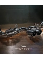 FI Exhaust Retains OEM Valve Settings No Remote Valvetronic Muffler with Dual Tips with Stainless Carbon Fiber Ceramic Coating Black Insert Porsche 992 GT3 | RS 2021+                                     - PH-992GT3FTI-CBOE + TIP70101CRCB*2 - Image 6