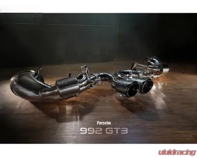 FI Exhaust Retains OEM Valve Settings No Remote Valvetronic Muffler with Dual Tips with Stainless Carbon Fiber Ceramic Coating Black Insert Porsche 992 GT3 | RS 2021+ - PH-992GT3FTI-CBOE + TIP70101CRCB*2