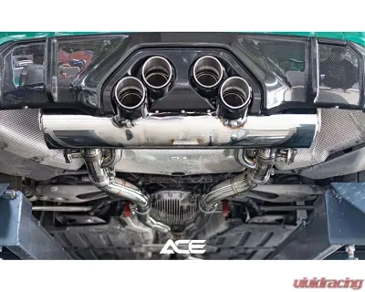 FI Exhaust Retains OEM Valve Settings No Remote Front Pipe,Mid X-Pipe & Valvetronic Muffler w/ Quad Titanium Blue Tips BMW M4 G82 2021+ - BN-G82MPF-CBE + TIP70114TB*4 + CAB-BTB*2