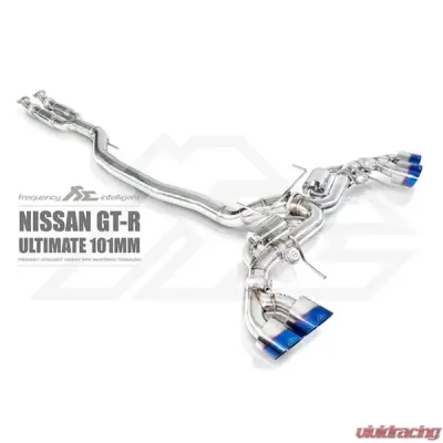 FI Exhaust Front Y-Pipe|Mid Pipe w/ Titanium Valvetronic Muffler w/ Stainless Quad Titanium Blue Tips & Standard Remote - NI-R35101TI-CBV + TIP-101-S + R2016OL + OBD-CAB-V
