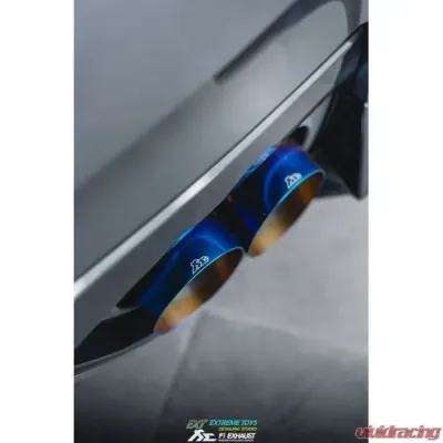 FI Exhaust Front Y-Pipe|Mid Pipe w/ Titanium Valvetronic Muffler w/ Stainless Quad Titanium Blue Tips & Standard Remote - NI-R35101TI-CBV + TIP-101-S + R2016OL + OBD-CAB-V