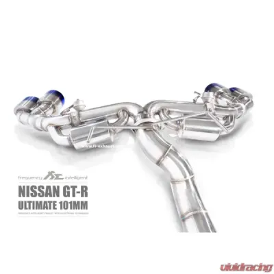 FI Exhaust Front Y-Pipe|Mid Pipe w/ Titanium Valvetronic Muffler w/ Stainless Quad Titanium Blue Tips & Standard Remote - NI-R35101TI-CBV + TIP-101-S + R2016OL + OBD-CAB-V
