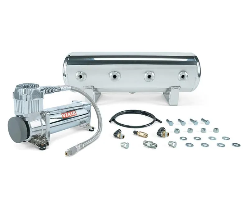 Air Lift Performance 2.5 Gal. Polished Tank w/ Viair 444c Chrome Compressor 1/4" & 3/8" Fittings & Tank Mounting Hardware - 27801