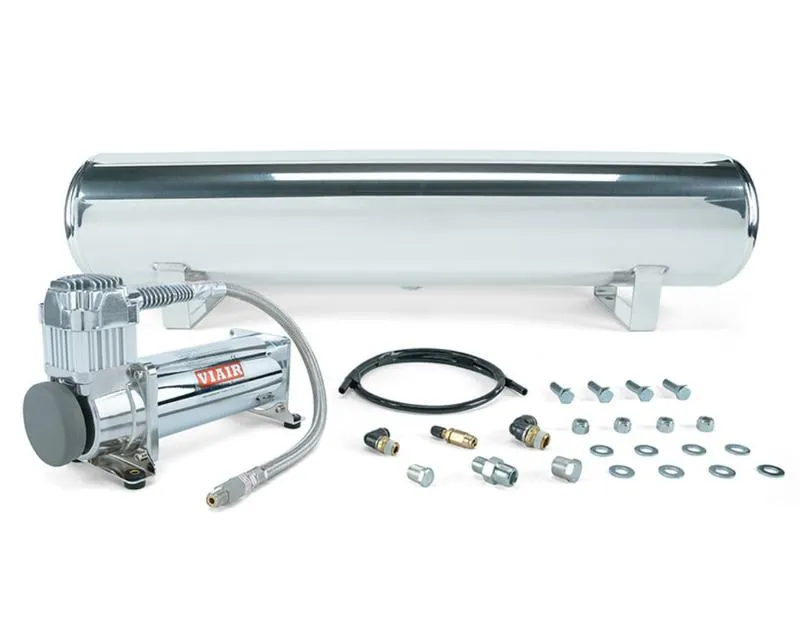 Air Lift Performance 4 Gal. Polished Tank w/ Viair 444c Chrome Compressor 1/4" & 3/8" Fittings & Tank Mounting Hardware - 27802