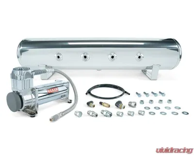 Air Lift Performance 4 Gal. 7-Port Polished Tank w/ Viair 444c Chrome Compressor 1/4" & 3/8" Fittings & Tank Mounting Hardware - 27803