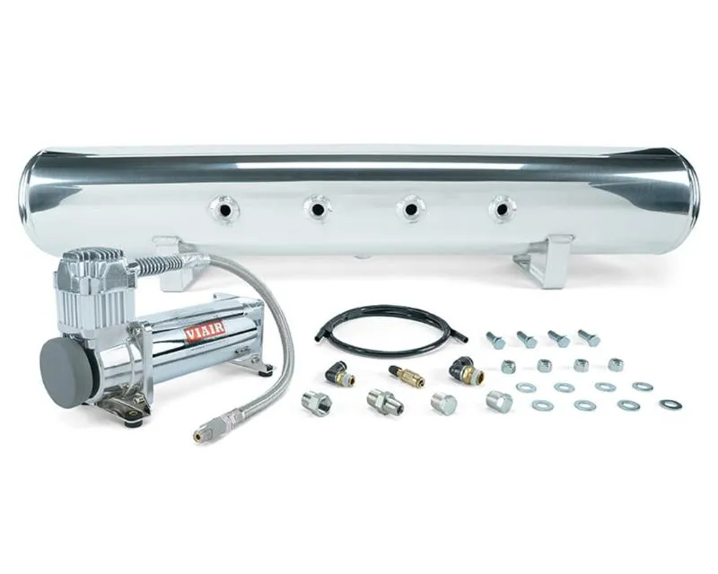 Air Lift Performance 5 Gal. Polished Tank w/ Viair 444c Chrome Compressor 1/4" & 3/8" Fittings & Tank Mounting Hardware - 27804