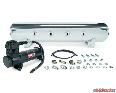 Air Lift Performance 4 Gal. 7-Port Polished Tank w/ Viair 444b Black Compressor 1/4" & 3/8" Fittings & Tank Mounting Hardware - 27807