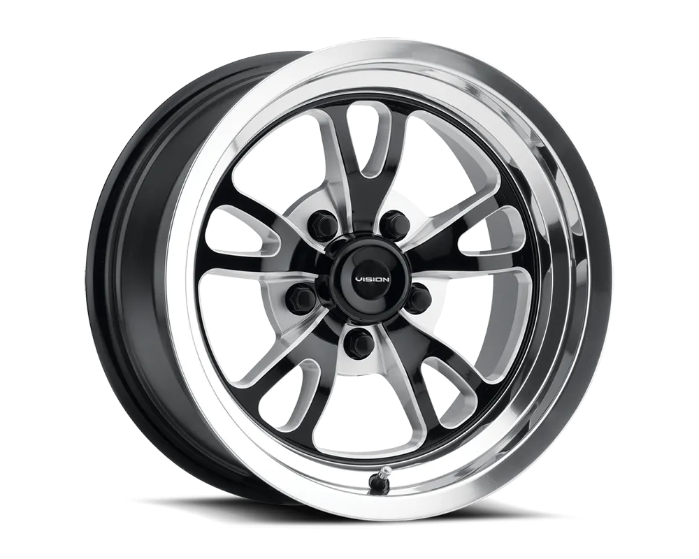 Vision 149 Patriot Wheel 15x8 5x4.75 27mm Gloss Black Milled Spoke Polished Lip - 149-5861BMPL27