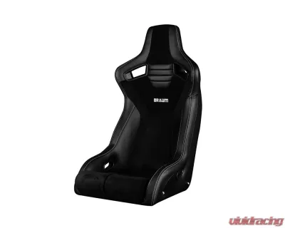 Braum Racing Black Letherette | White Stitching Elite-R Fixed Back Bucket Seat - BRR1R-BKWS