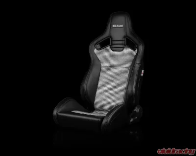 Braum Racing Elite V2 Series Sport Seats (Pair) - Black Leatherette|Houndstooth Fabric - BRR1-BHGS2