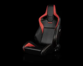 Braum Racing Elite V2 Series Sport Seats (Pair) - Black|Red Leatherette