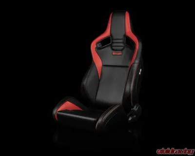 Braum Racing Elite V2 Series Sport Seats (Pair) - Black|Red Leatherette - BRR1-BKRD2