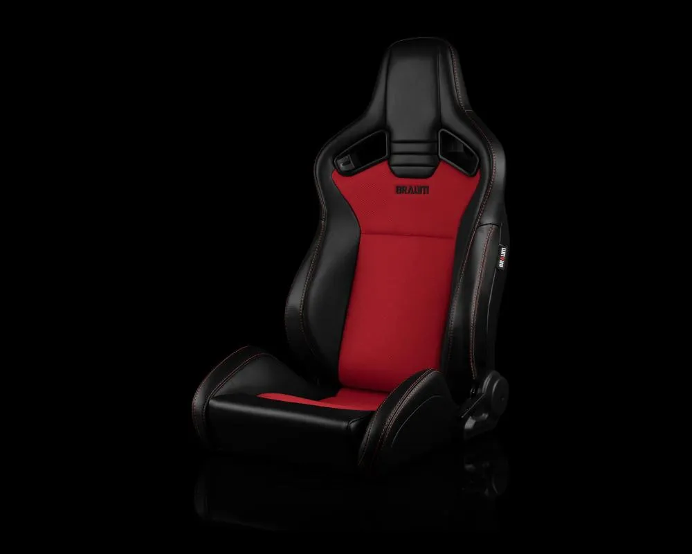 Braum Racing Elite V2 Series Sport Seats (Pair) - Black Leatherette|Red Fabric - BRR1-BKRF2