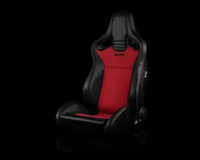 Braum Racing Elite V2 Series Sport Seats (Pair) - Black Leatherette|Red Fabric
