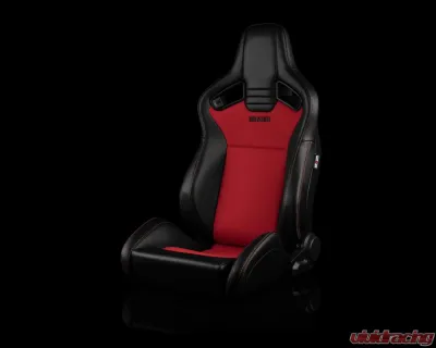 Braum Racing Elite V2 Series Sport Seats (Pair) - Black Leatherette|Red Fabric - BRR1-BKRF2