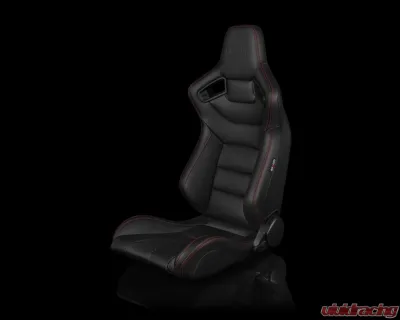 Braum Racing Elite Series Sport Seats (Pair) - Black Leatherette w/ Red Stitching - BRR1-BKRS