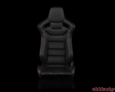 Braum Racing Elite Series Sport Seats (Pair) - Black Leatherette w/ Red Stitching - BRR1-BKRS