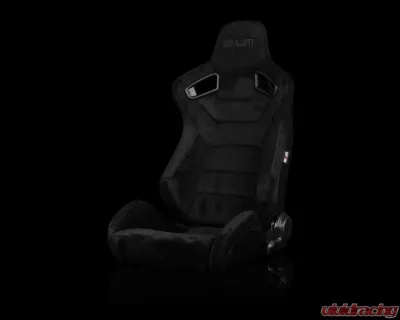 Braum Racing Elite Series Sport Seats (Pair) - Black Suede w/ Grey Stitching - BRR1-BKSD