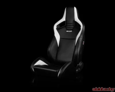 Braum Racing Elite V2 Series Sport Seats (Pair) - Black|White Leatherette - BRR1-BKWW2
