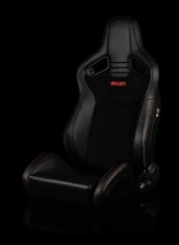 Braum Racing Elite V2 Series Sport Seats (Pair) - Black Leatherette|Black Suede w/ Red Stitching                                     - BRR1-BSRS2 - Image 5
